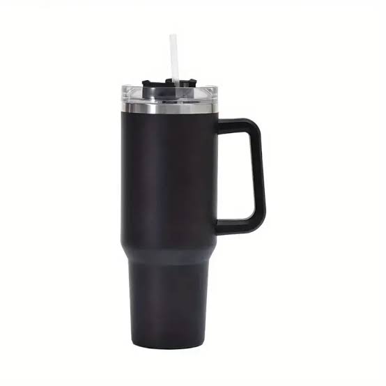 Large Vacuum Insulated Travel Tumbler with Handle & Straw | Stainless Steel Thermal Mug