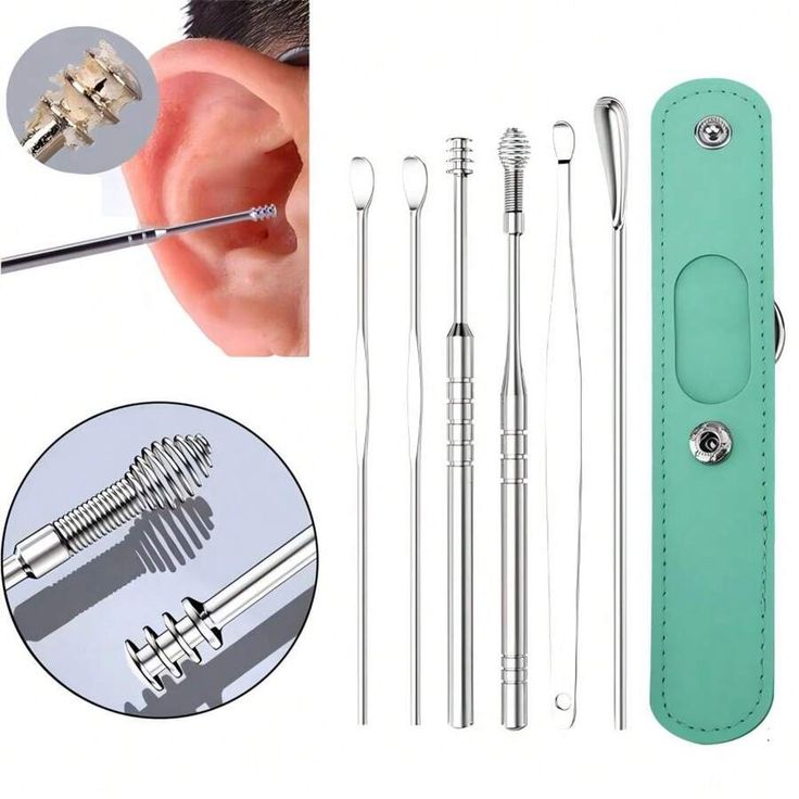 Stainless Steel Ear Cleaning Tool Set – 6 Pcs Earwax Remover Kit with Storage Case