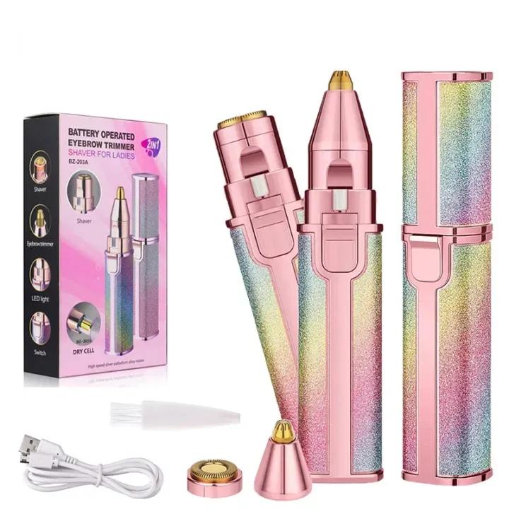 2-in-1 USB Rechargeable Eyebrow & Facial Hair Trimmer for Women – Painless Electric Trimmer