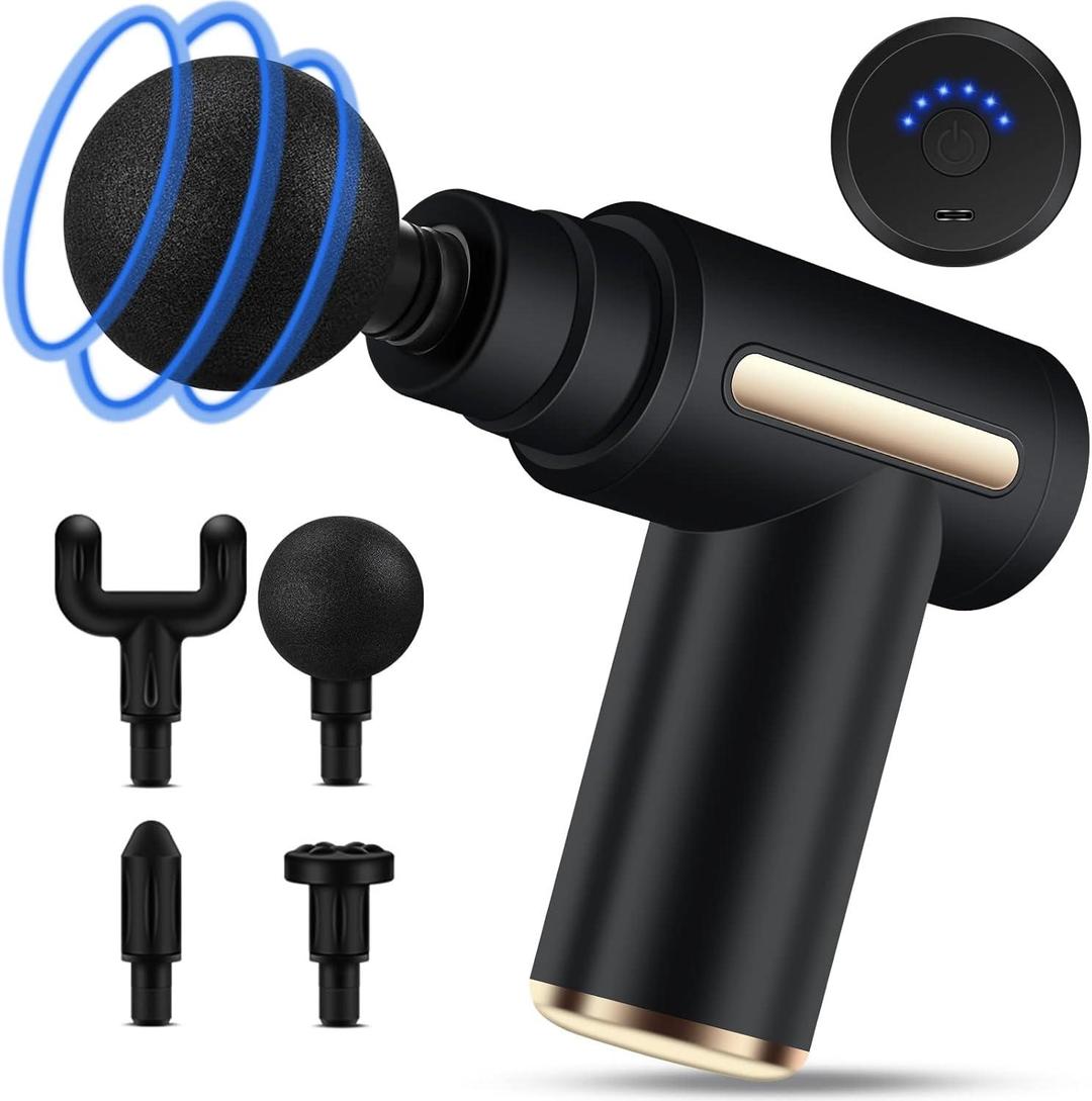 Mini Massage Gun – Portable Deep Tissue Muscle Massager with 4 Interchangeable Heads