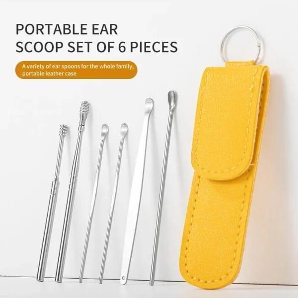 Stainless Steel Ear Cleaning Tool Set – 6 Pcs Earwax Remover Kit with Storage Case