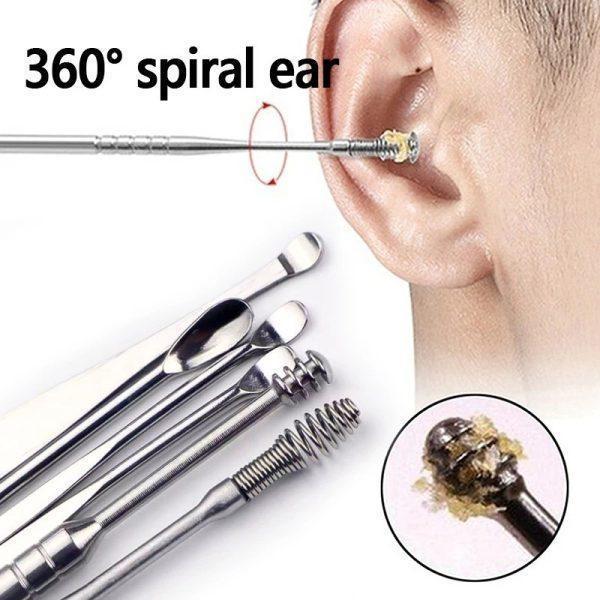 Stainless Steel Ear Cleaning Tool Set – 6 Pcs Earwax Remover Kit with Storage Case