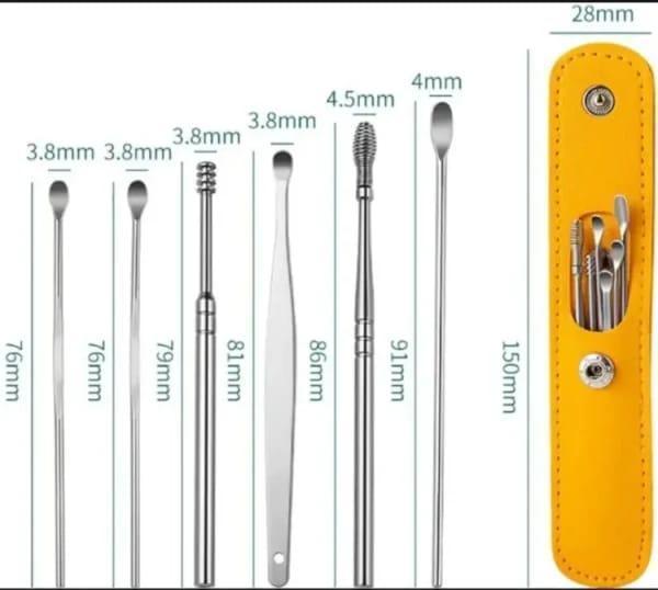 Stainless Steel Ear Cleaning Tool Set – 6 Pcs Earwax Remover Kit with Storage Case
