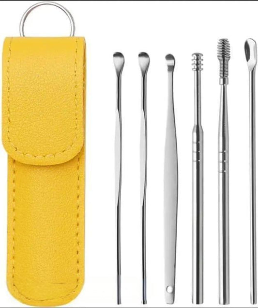 Stainless Steel Ear Cleaning Tool Set – 6 Pcs Earwax Remover Kit with Storage Case