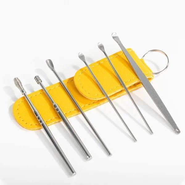 Stainless Steel Ear Cleaning Tool Set – 6 Pcs Earwax Remover Kit with Storage Case