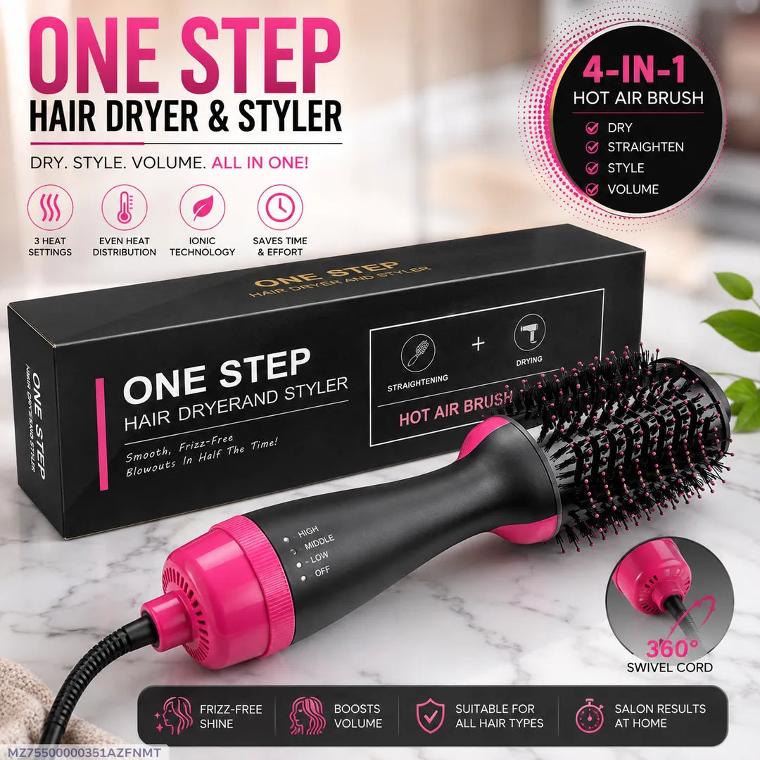 Hot Air Volumizer Brush – 3-in-1 Hair Dryer & Styler with Ionic Technology