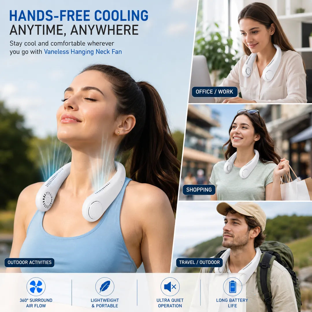 Bladeless Neck Fan – Portable Hands-Free Wearable Cooling Fan, USB Rechargeable