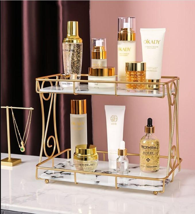 Golden Double Layer Makeup Rack