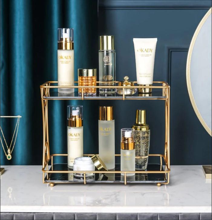 Golden Double Layer Makeup Rack