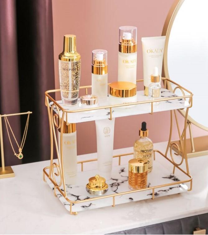 Golden Double Layer Makeup Rack