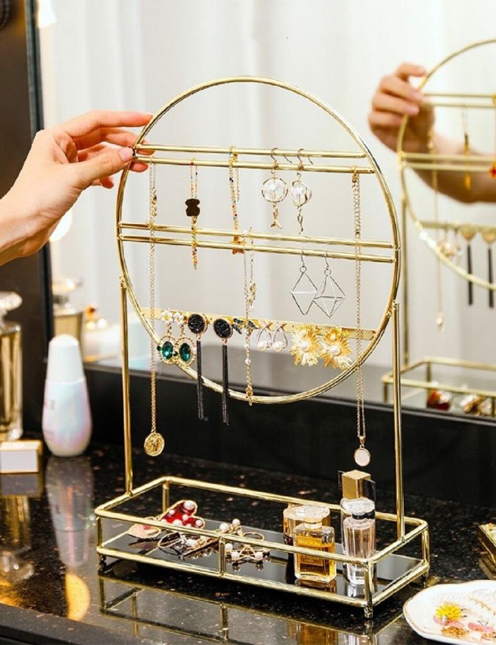 Premium Metal Jewelry Rack Gold Finish Multi-Level Organizer
