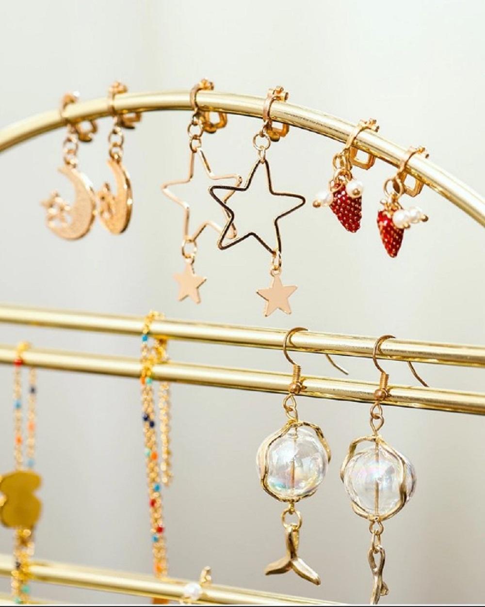 Premium Metal Jewelry Rack Gold Finish Multi-Level Organizer