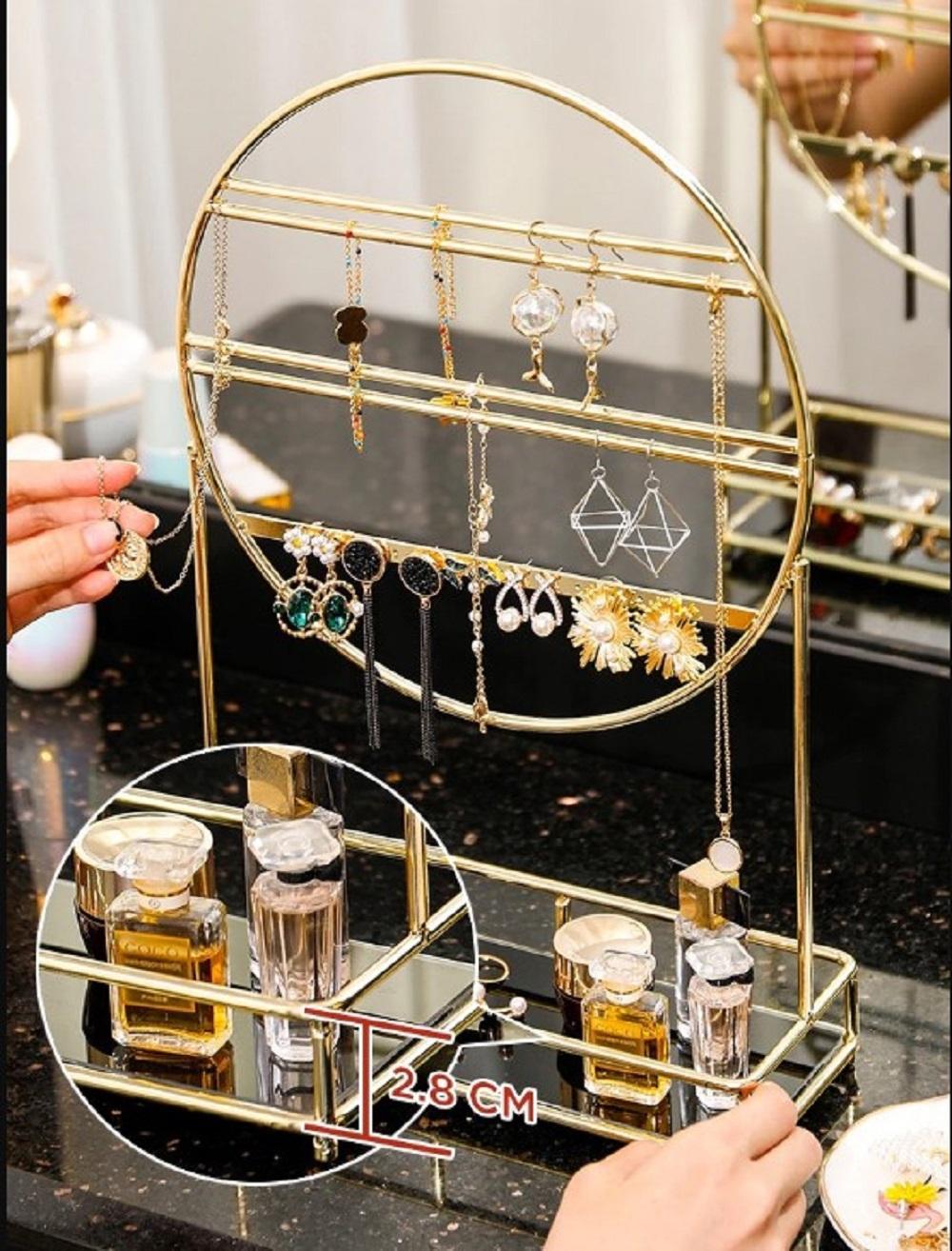 Premium Metal Jewelry Rack Gold Finish Multi-Level Organizer