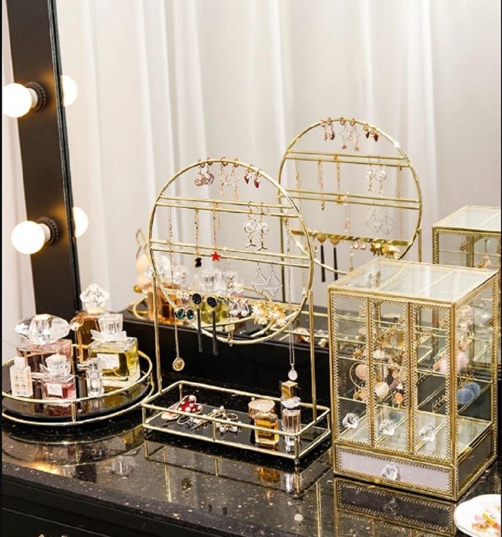 Premium Metal Jewelry Rack Gold Finish Multi-Level Organizer