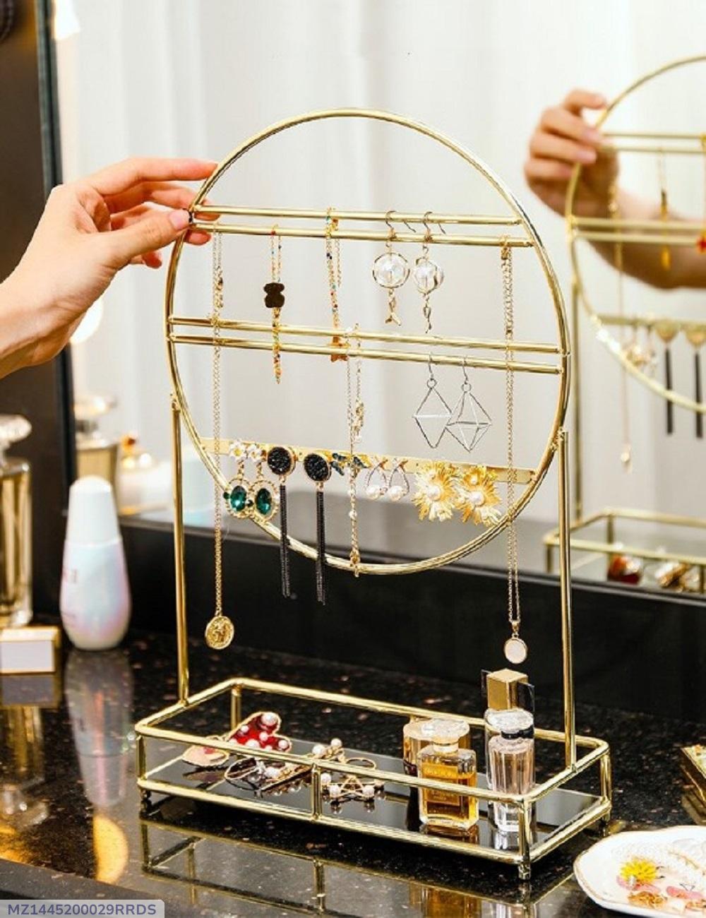 Premium Metal Jewelry Rack Gold Finish Multi-Level Organizer