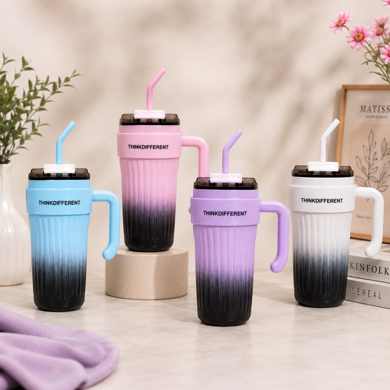 750ml 40oz Insulated Travel Tumbler with Handle & Straw | Stainless Steel Vacuum Cup