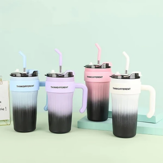 750ml 40oz Insulated Travel Tumbler with Handle & Straw | Stainless Steel Vacuum Cup