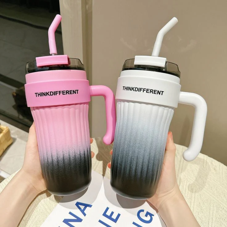 750ml 40oz Insulated Travel Tumbler with Handle & Straw | Stainless Steel Vacuum Cup