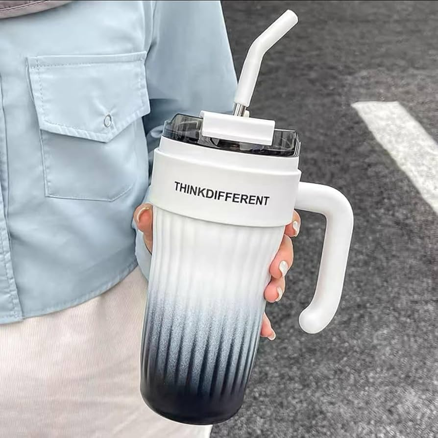 750ml 40oz Insulated Travel Tumbler with Handle & Straw | Stainless Steel Vacuum Cup