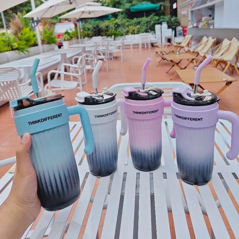 750ml 40oz Insulated Travel Tumbler with Handle & Straw | Stainless Steel Vacuum Cup