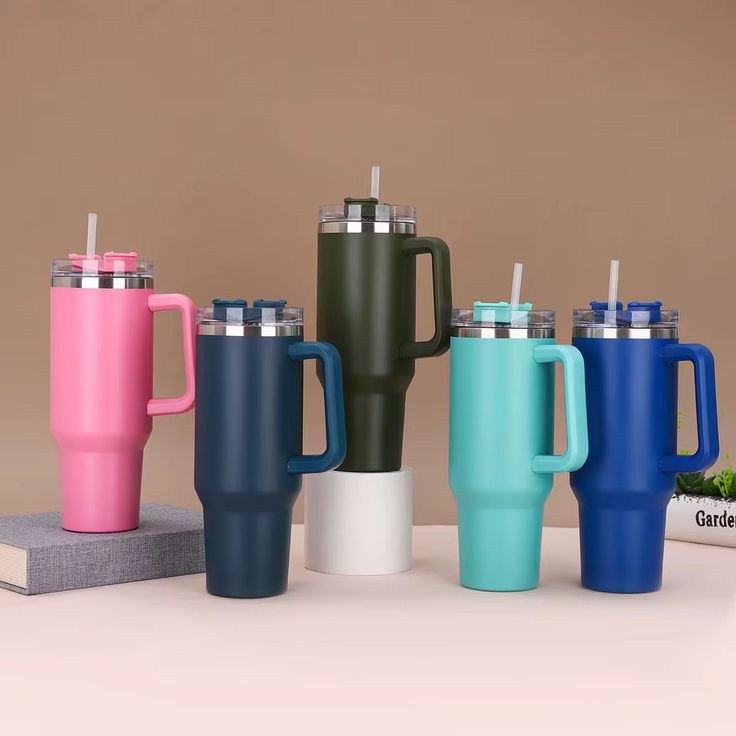 Large Vacuum Insulated Travel Tumbler with Handle & Straw | Stainless Steel Thermal Mug