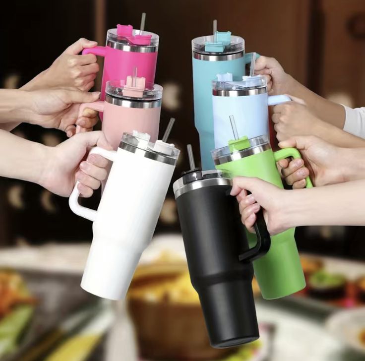 Large Vacuum Insulated Travel Tumbler with Handle & Straw | Stainless Steel Thermal Mug