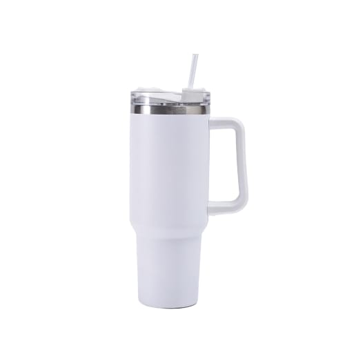 Large Vacuum Insulated Travel Tumbler with Handle & Straw | Stainless Steel Thermal Mug
