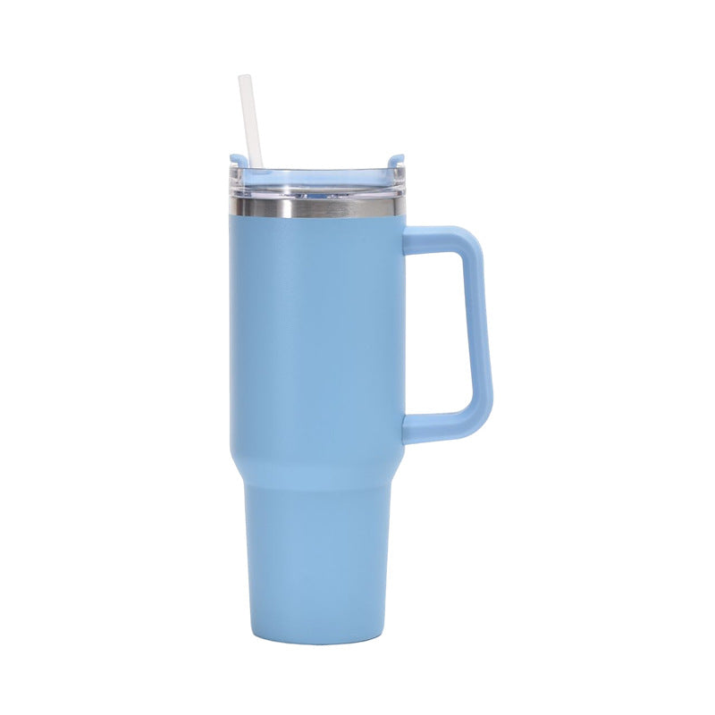 Large Vacuum Insulated Travel Tumbler with Handle & Straw | Stainless Steel Thermal Mug