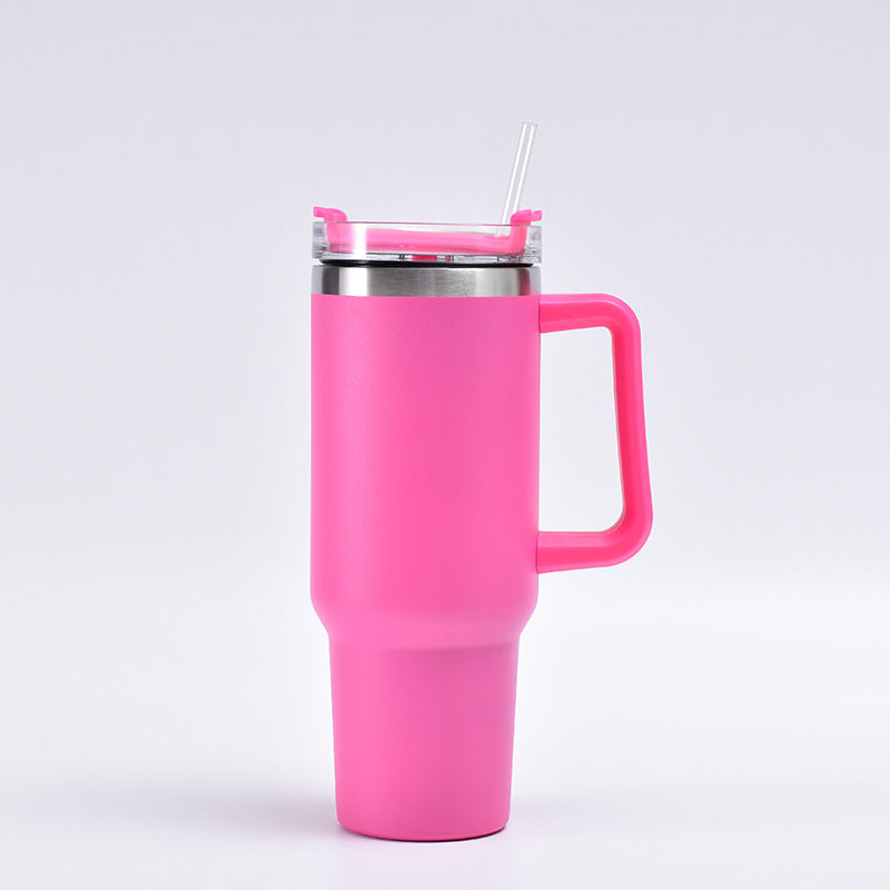 Large Vacuum Insulated Travel Tumbler with Handle & Straw | Stainless Steel Thermal Mug