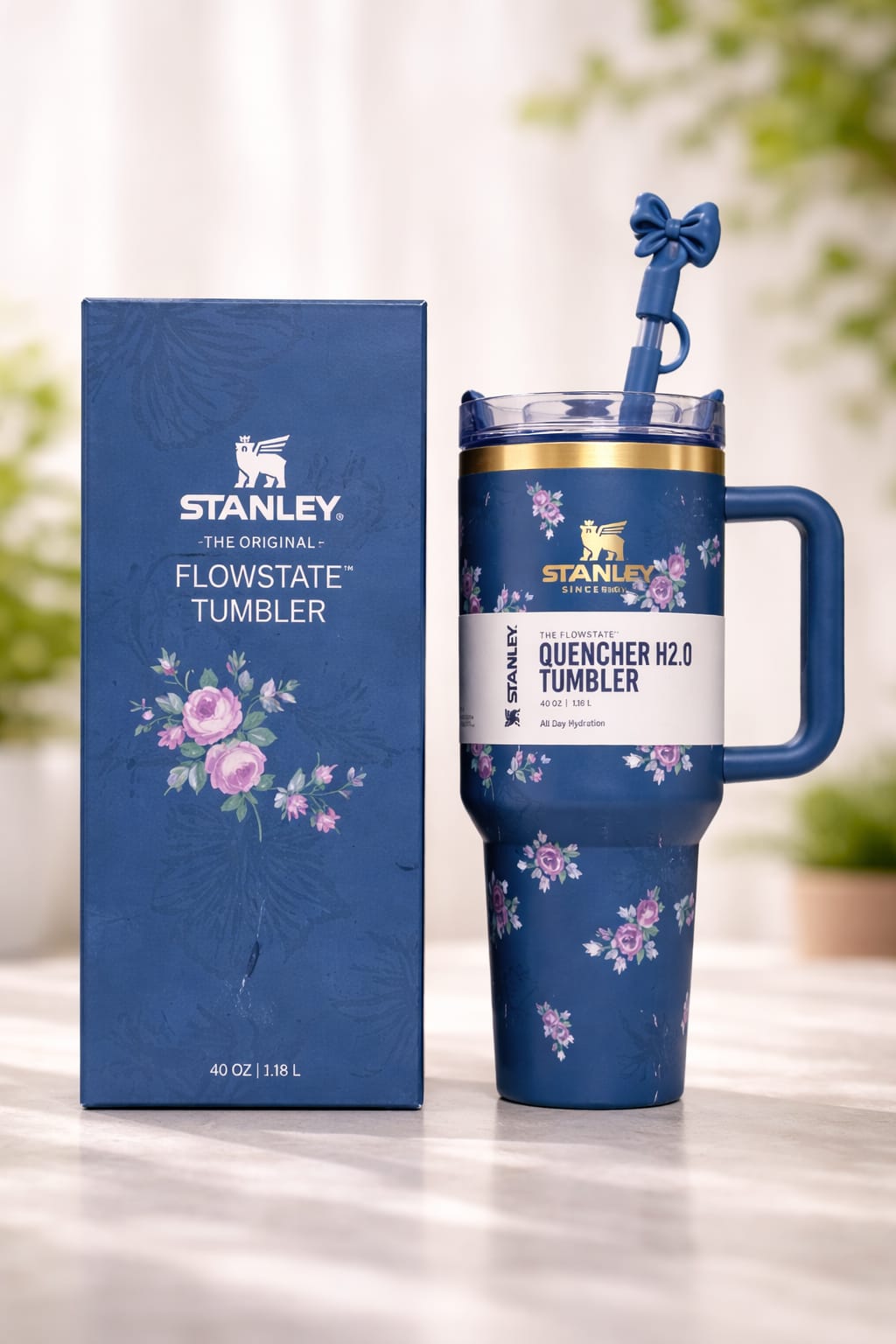 Floral Vacuum Insulated Travel Tumbler with Handle & Straw | Stainless Steel Thermal Mug