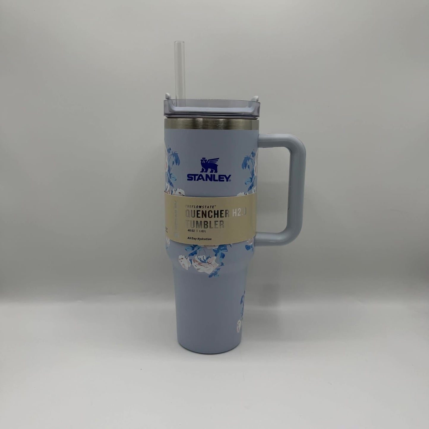 Floral Vacuum Insulated Travel Tumbler with Handle & Straw | Stainless Steel Thermal Mug